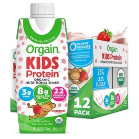 Orgain Kids 8g Grass-Fed Protein Organic Nutritional Shake, Strawberry 8.25 fl. oz., 12 pk.