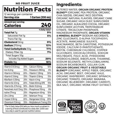Orgain Organic Nutrition Vegan All-in-One Protein Plant Based RTD Shake,  Smooth Chocolate (12 ct.) - Sam's Club