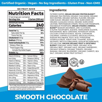 Orgain Organic Nutrition Vegan All-in-One Protein Plant Based RTD Shake,  Smooth Chocolate (12 ct.) - Sam's Club