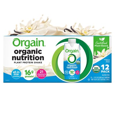 Orgain Plant Based Organic Nutrition Shake, Vanilla Bean (11 fl. oz., 12  pk.) - Sam's Club