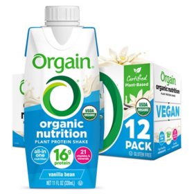 Orgain Plant Based Organic Nutrition Shake, Vanilla Bean (11 fl. oz., 12 pk.)