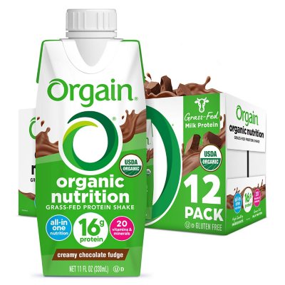 Orgain Organic Nutrition 16g Grass-Fed Protein Shake, Creamy Chocolate  Fudge (11 fl. oz., 12 pk.) - Sam's Club
