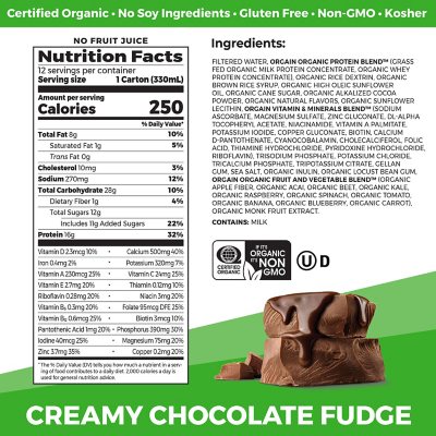 Orgain Grass Fed Clean Protein Shake Creamy Chocolate Fudge Meal  Replacement 11 oz 12 Count Organic