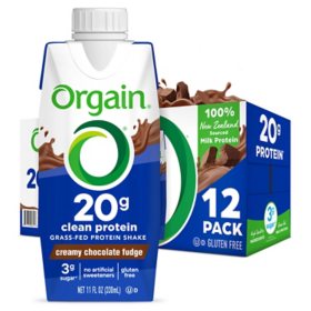 Orgain 20g Clean Protein Grass Fed Shake, Creamy Chocolate Fudge 11 fl. oz., 12 pk.