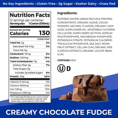 Orgain 20g Clean Protein Grass Fed Shake, Creamy Chocolate Fudge (11 fl.  oz., 12 pk.) - Sam's Club