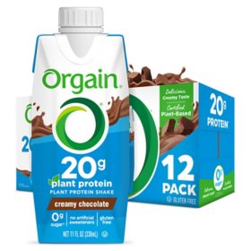 Orgain 20g Plant Based Protein Shake, Chocolate 11 fl. oz. 12 pk.