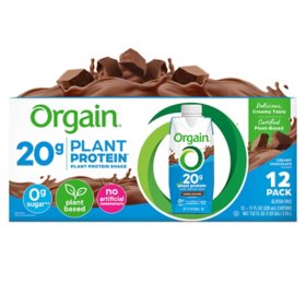 Orgain 20g Plant Based Protein Shake, Chocolate 11 fl. oz. 12 pk.