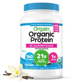 Orgain Organic 21g Plant-Based Protein Powder + Superfoods, Vanilla 2.7 lbs.