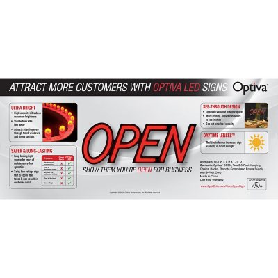 Optiva 20 Ultra Bright LED OPEN Sign Delivers best in class illumination 