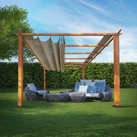 Paragon 11' x 16' Florence Aluminum Pergola in Canadian Cedar with Sand Canopy