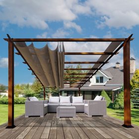 Paragon 11' x 11' Florence Aluminum Pergola in Chilean Ipe with Cocoa Canopy