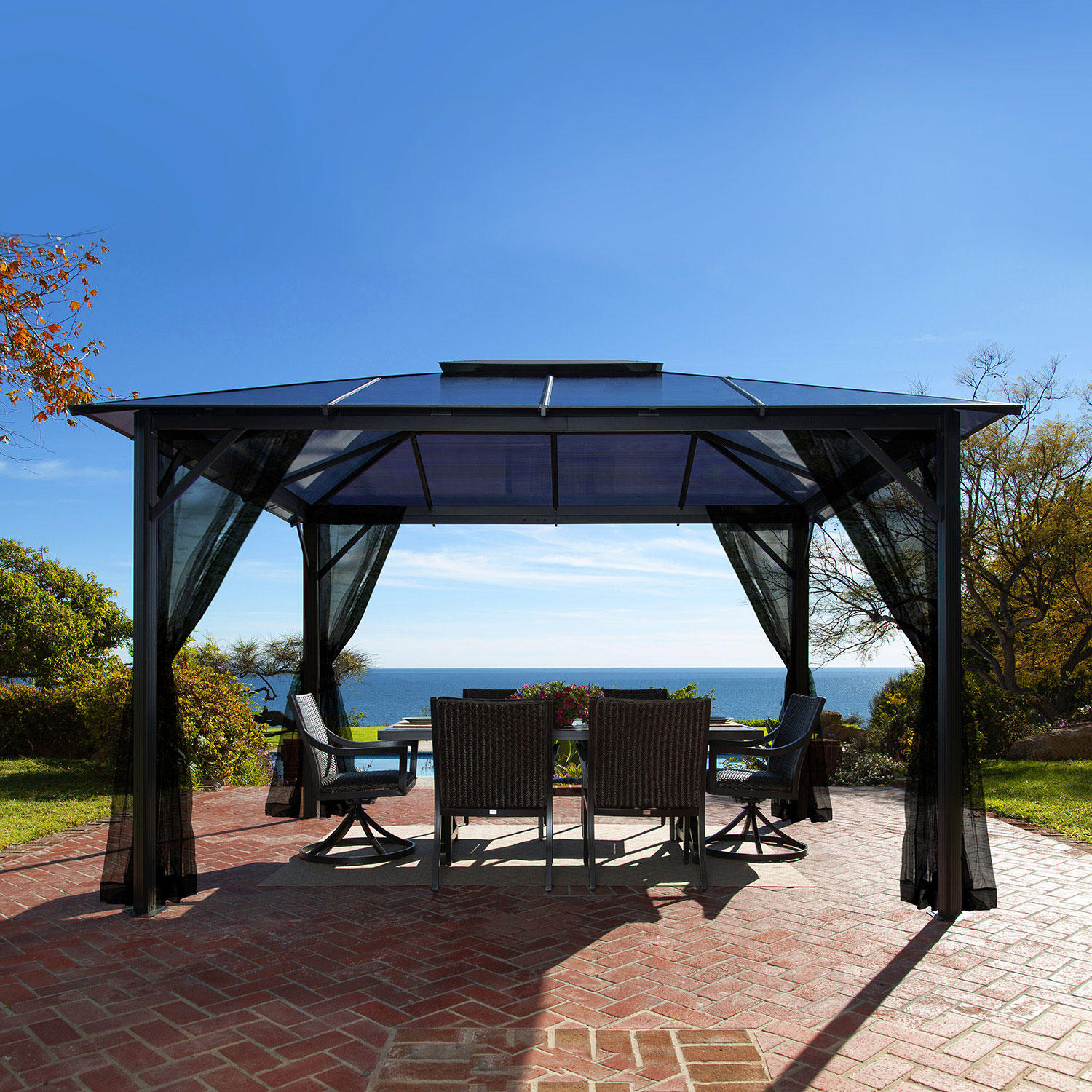Paragon Outdoor 11′ x 13′ Aluminum Hard Top Gazebo with Louvered Roof and Mosquito Netting