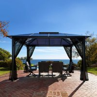 Paragon Outdoor 11' x 13' Aluminum Hard Top Gazebo with Louvered Roof and Mosquito Netting