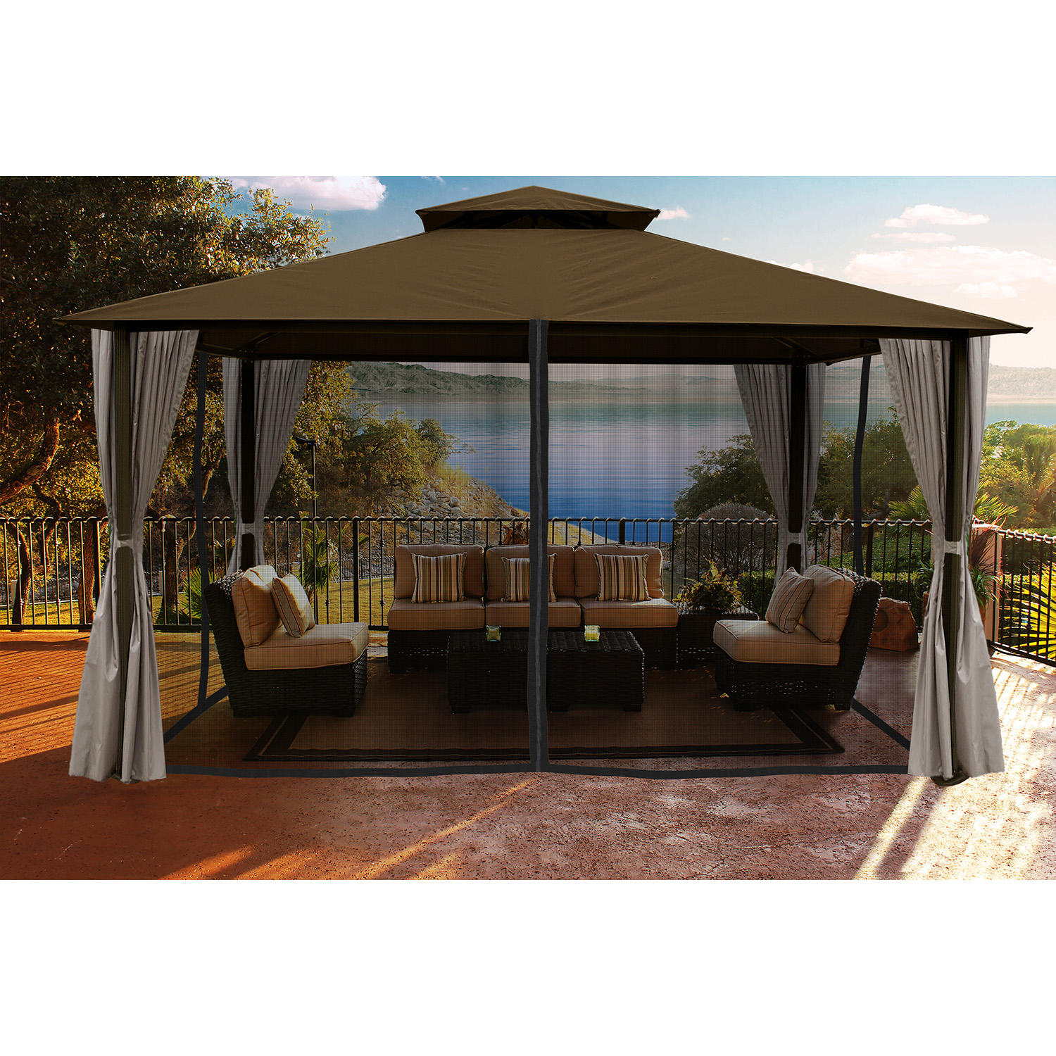 Paragon Outdoor 11′ x 14′ Gazebo with Privacy Curtains and Mosquito Netting