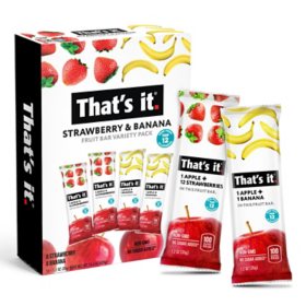 That's It Strawberry and Banana Fruit Bars Variety Pack 1.2 oz. bars, 12 ct.