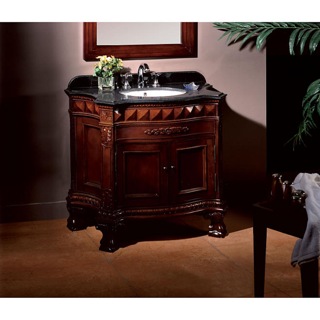 OVE Decors Buckingham 36 in W x 21 in D Dark Cherry Single Sink Bathroom Vanity with Black Granite Countertop