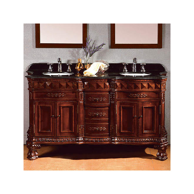 OVE Decors Buckingham 60 in W x 21 in D Dark Cherry Double Sink Bathroom Vanity with Black Granite Countertop