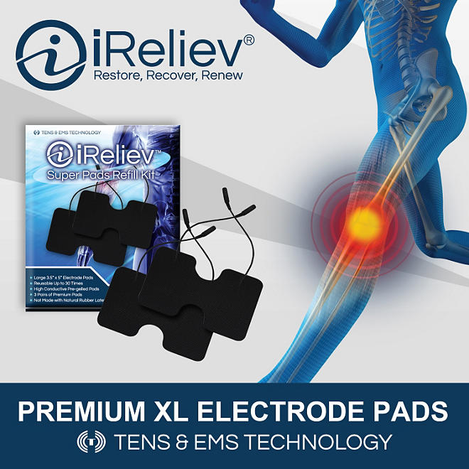 iReliev Electrode Pads Refill Kit with 6 Large TENS or EMS Pads