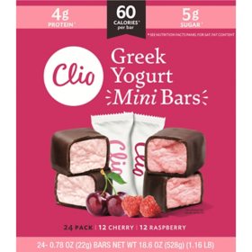 Clio Greek Yogurt Bar Mini Bars, Cherry and Raspberry, 24 ct.