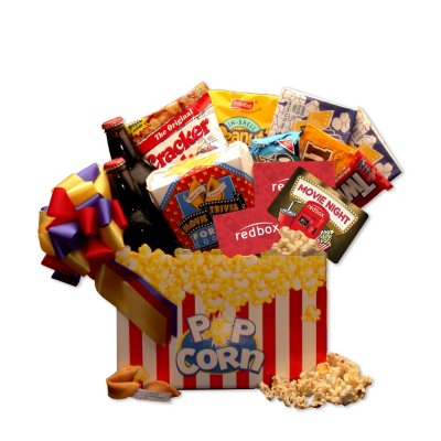 Ultimate Movie Night Gift Box 2 REDBOX MOVIES & filled with Snacks & Movie Props 