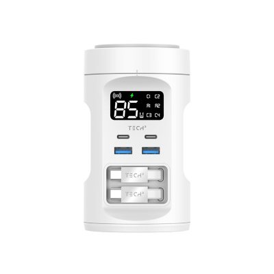 tech squared power tower with qi2 wireless charging and retractable cords