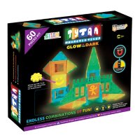 Tytan Glow-in-the-Dark Magnetic Learning Tiles, 60 Piece Building Set Focused on STEM Education w/ Included Car & Carrying Bag