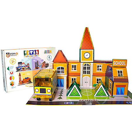Tytan Cityscape Magnetic Tiles Building Kit - STEM Certified with 4 Themes in 1: School House, Fire Station, Police Station & Hospital