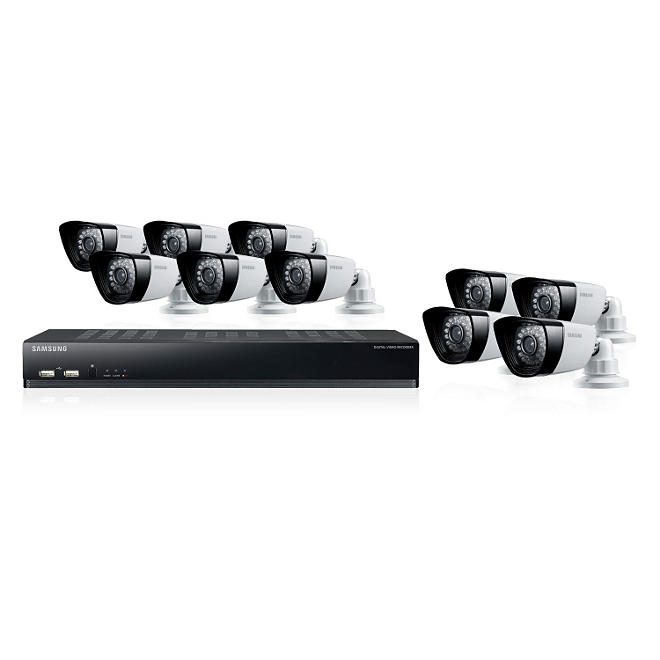 Samsung 16 Channel Security System with 10 600TVL Cameras, 2TB Hard Drive, 82' Night Vision
