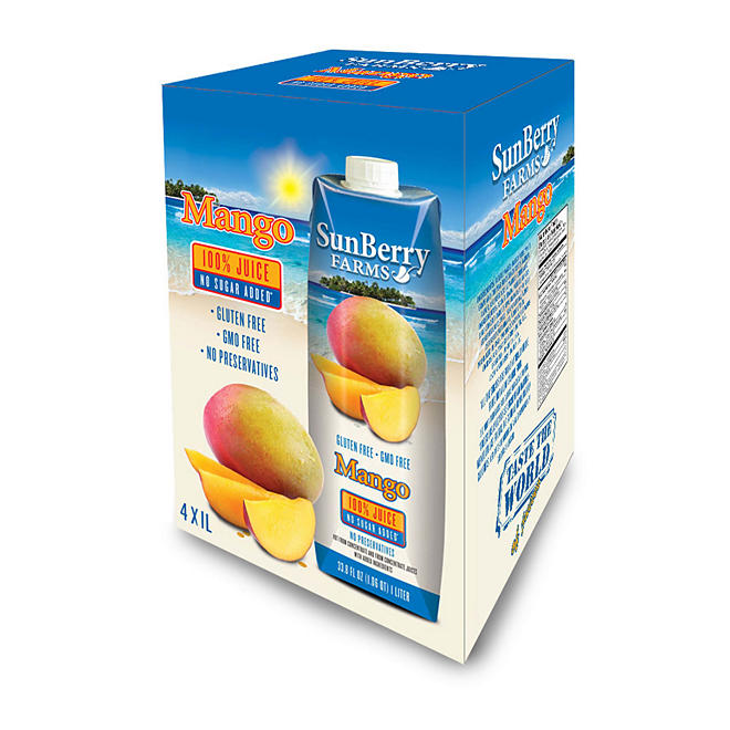 Sunberry Farms 100% Mango Juice (1 L ea., 4 pk.)