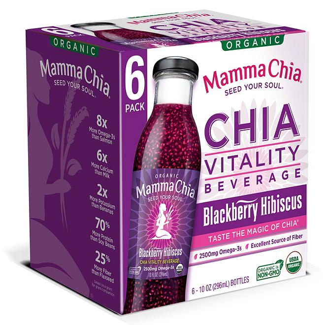 Mamma Chia Organic Blackberry Hibiscus Chia Vitality Beverage (10 oz. bottles, 6 pk.)