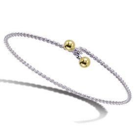 Sterling Silver Twist Bangle with 14K Yellow Gold Accents 