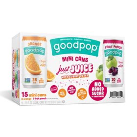 GoodPop Bubbly Juice Mini Cans Variety Pack, 7.5 fl. oz., 15 pk.