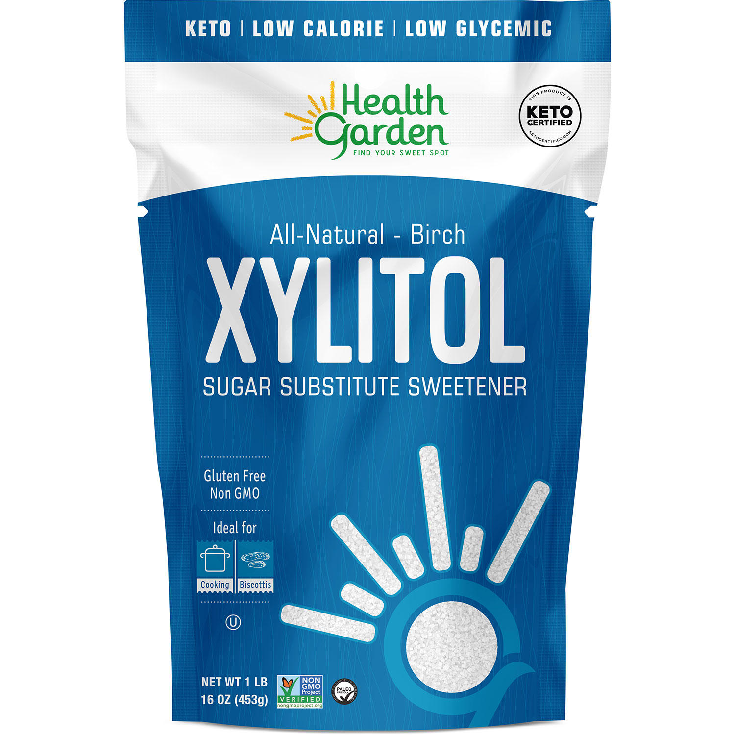 Health Garden Birch Xylitol Sweetener – Non GMO – Kosher – Made in the U.S.A. – Keto Friendly (1 lb)