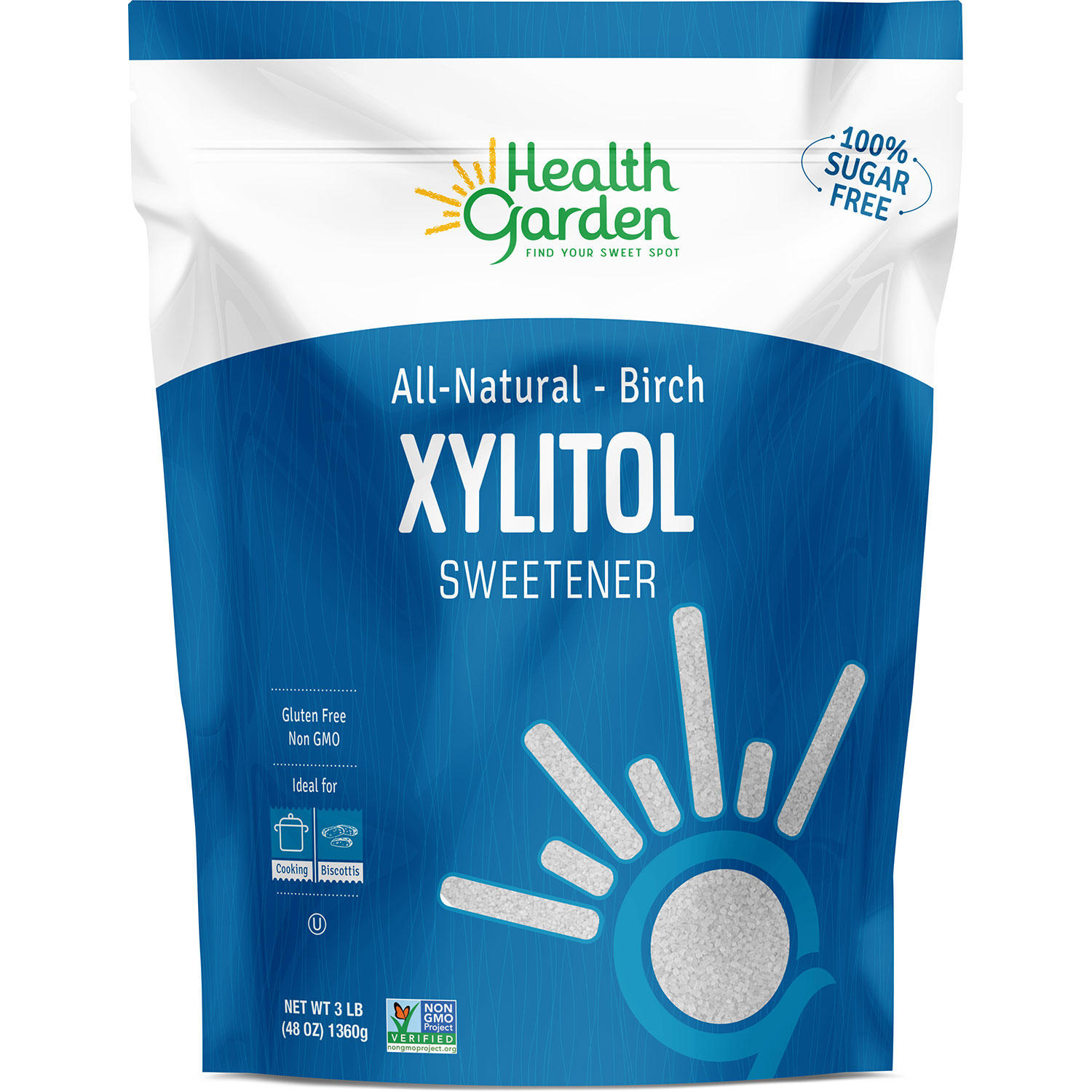Health Garden Birch Xylitol Sweetener – Non GMO – Kosher – Made in the U.S.A. – Keto Friendly (3 lbs)