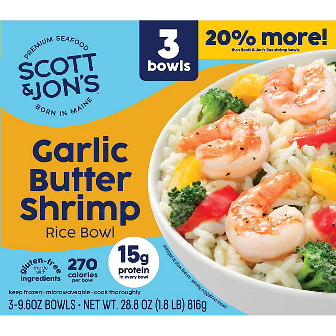Scott & Jon's Garlic Butter Shrimp Rice Meal, Frozen, 3 pk.