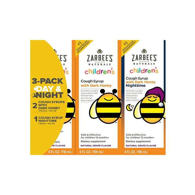 Zarbee's Children's Cough Syrup with Dark Honey Day & Night Combo, Natural Grape Flavor (4 oz. bottles, 3 pk.)