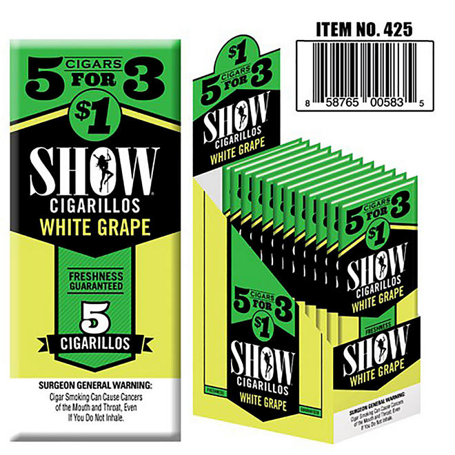 Show White Grape Cigarillos Pre-Priced 5 ct., 15 pk.