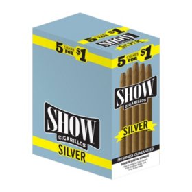 Show Cigarillos, Silver, Pre-Priced 5 cigarillos for $1.00, 15 pk.