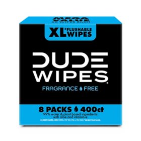 DUDE Wipes Extra Large Flushable Wet Wipes, Fragrance-Free, 400 ct.