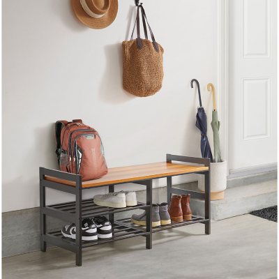 Metal Shoe Rack Bench for Entryway, Entry Bench with Shoe Storage