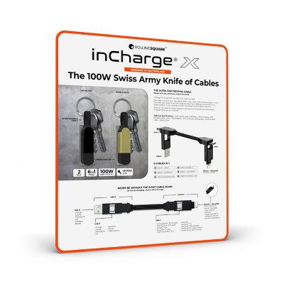 Rolling Square inCharge X 100W 6-in-1 USB-A/USB-C Keyring Cable (2 Pack)