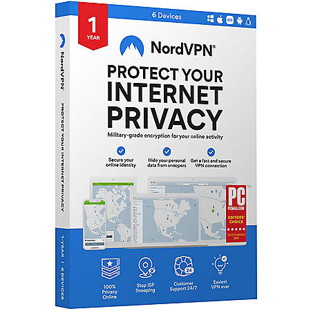 NordVPN Internet Security and Privacy Software for Windows/MacOS/Android/iOS/Linux - 6 Devices - 12-month VPN Subscription