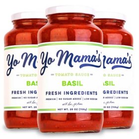 Yo Mama's Foods Low-Sodium Pasta Sauce, Tomato Basil 25 oz., 3 pk.