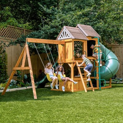 Kidkraft laurentian wooden store swing set