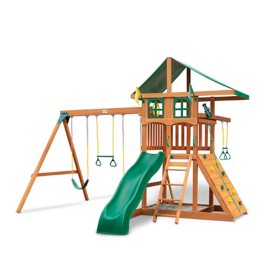 Gorilla Playsets Avalon Treehouse Wood Swing Set with Vinyl Canopy and Trapeze Arm