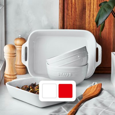 Staub Ceramic 4-Piece Baking & Bowls Set- White:- White