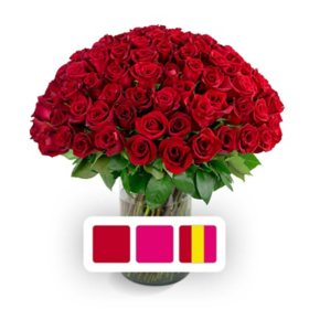 Member's Mark Rose Bouquet and Vase, 100 stems (Choose color variety)