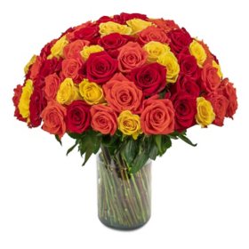 Member's Mark Rose Bouquet and Vase, 100 stems, Choose Color Variety