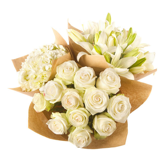 Build Your Own Bouquet - White Roses, Lillies, Hydrangeas (76 stems)