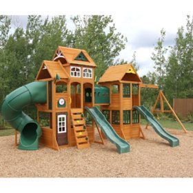 KidKraft Paramount Wooden Swing Set with Two Clubhouses